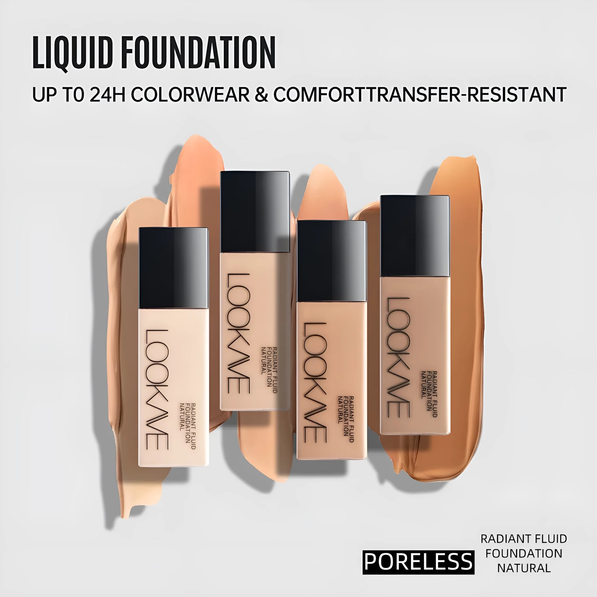 LOOKAVE Matte Liquid Foundation bottle in 21ml size, shown in Ivory White shade
