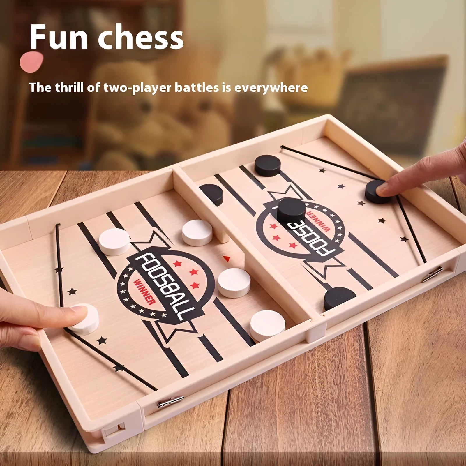 Wooden double battle catapult desktop board game with two players and catapult pieces