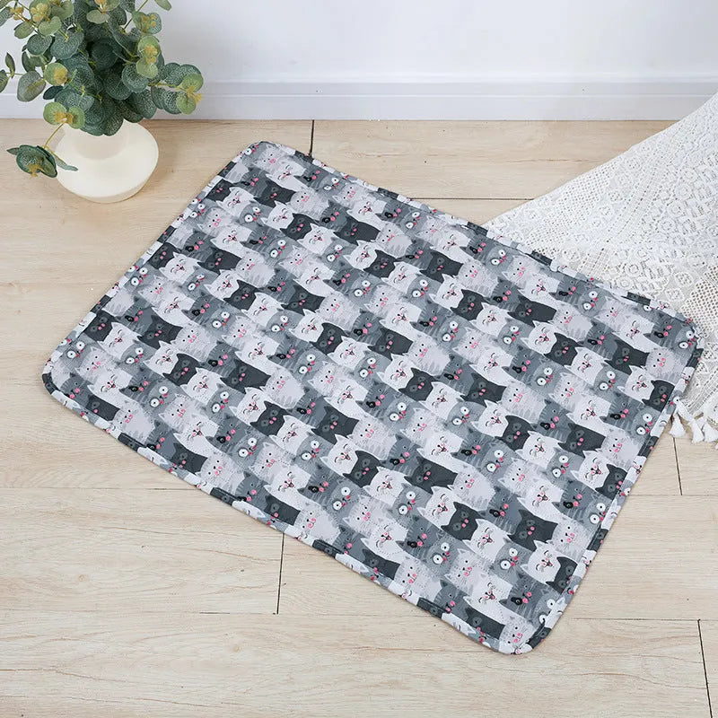 Reusable washable pet urine pad with animal print pattern and non-slip waterproof backing