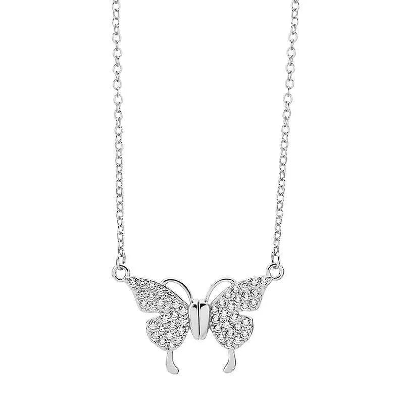 Gold titanium steel clavicle necklace with magnetic butterfly pendant on twisted chain