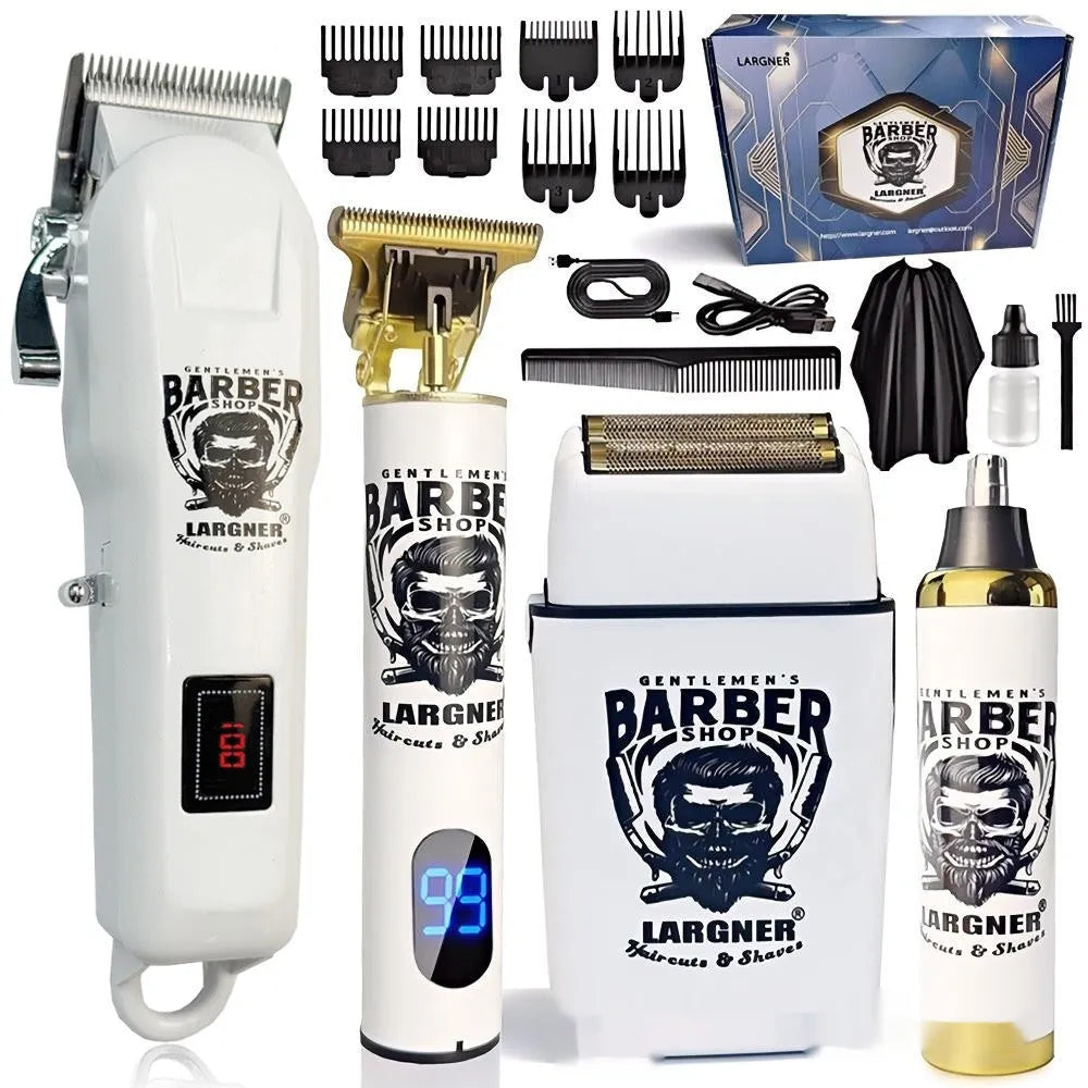 Rechargeable hair clipper kit with stainless steel cutter heads and 4-in-1 attachments