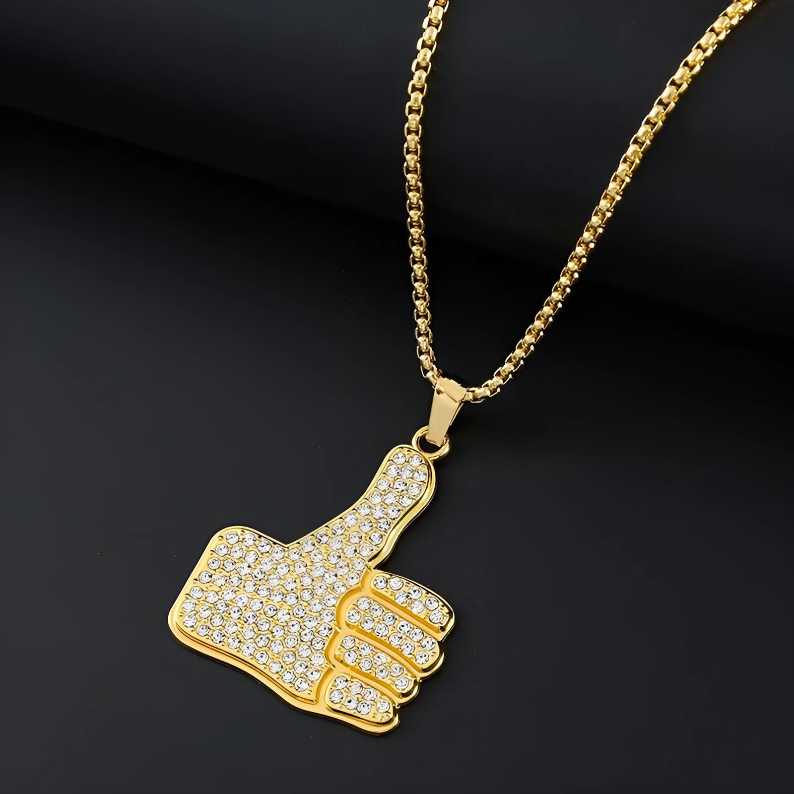 Geometric shaped gold-colour alloy pendant necklace with a sparkling zircon stone inlay on a chain.