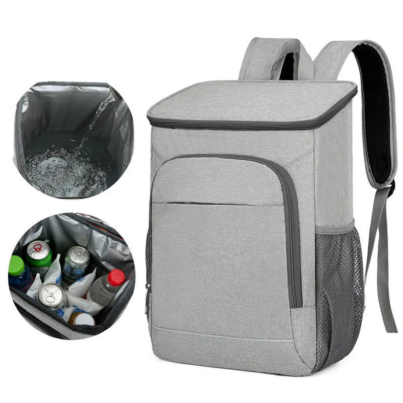 Large thermal insulated oxford cloth backpack with curved shoulder straps in grey and orange colour option