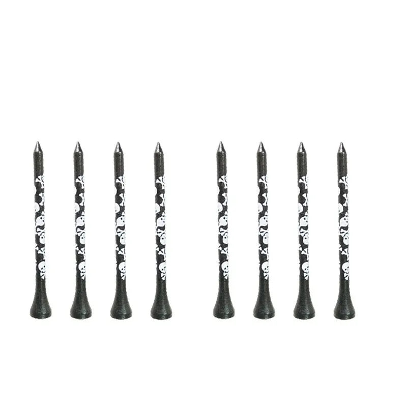 Bamboo golf spike dowel pins with black skull print in 70mm and 83mm lengths