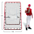 Red 4x6 feet baseball training net with metal frame setup for practice drills