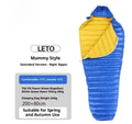 Ultralight goose down mummy sleeping bag in blue with nylon shell for outdoor camping