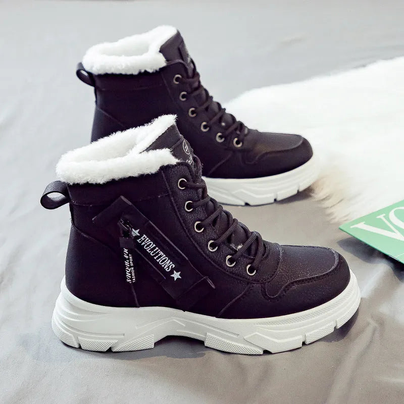 Women's plus size tall snow boots with lace-up front and fleece lining