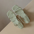 Women's flat strap Roman sandals with square toe in microfiber, available in green, white and beige