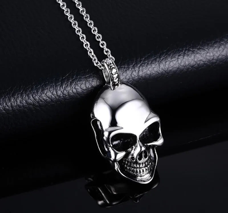 Unisex electroplated alloy skull pendant necklace with chain and leather rope options