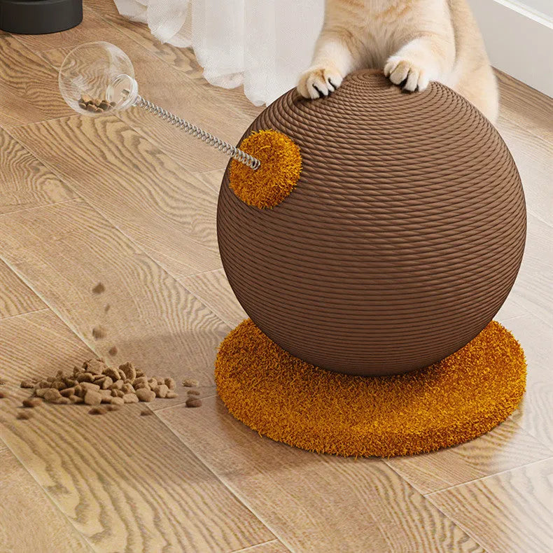Hemp rope cat scratch board with integrated tumbler toy in large and small sizes