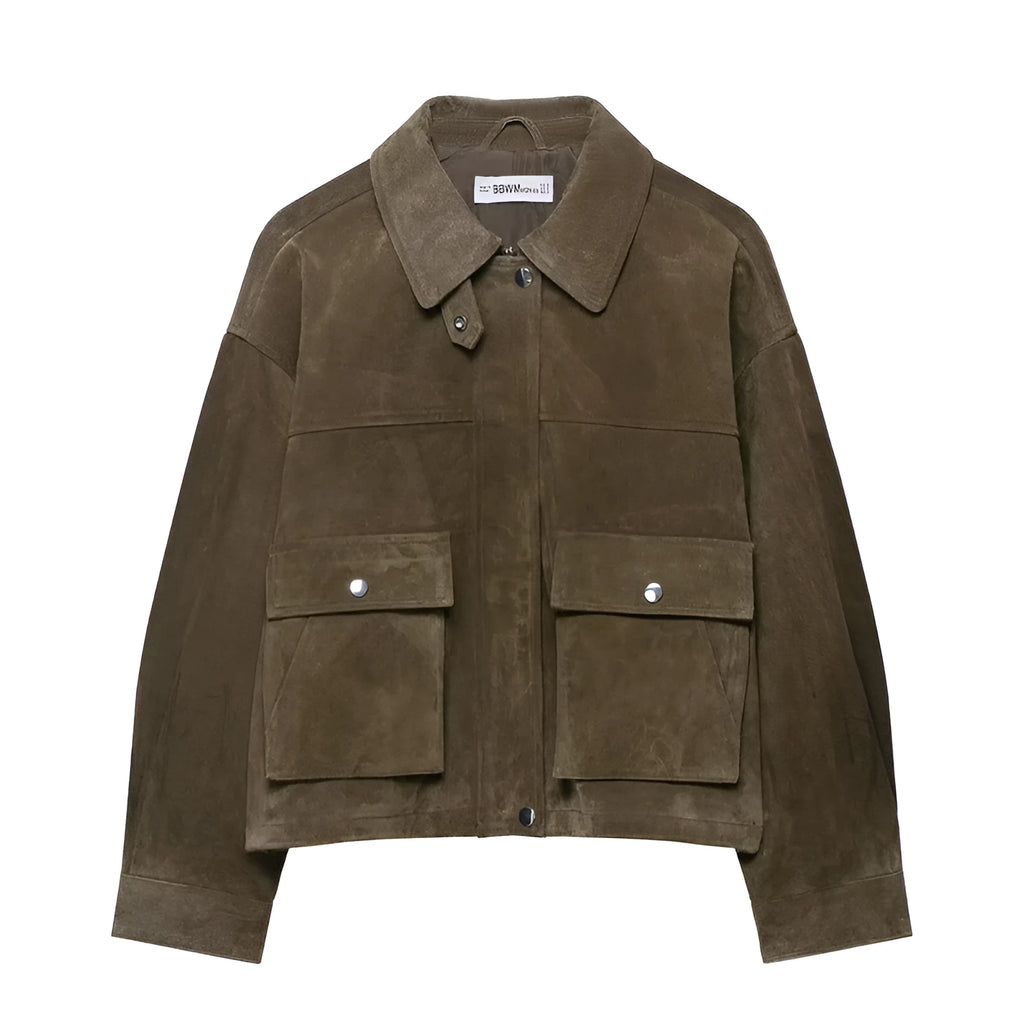 Women's medium thickness PU jacket in regular fit with Japanese Korean casual styling