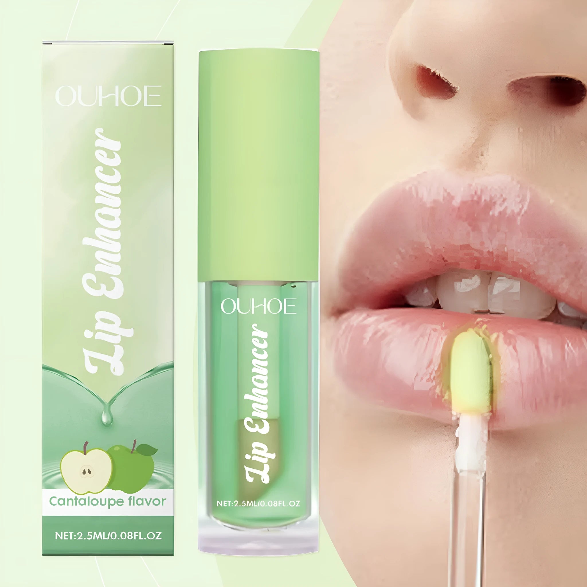 Moisturising lip oil bottle with plant oil and ceramide formula, shown in one of six flavour variants.