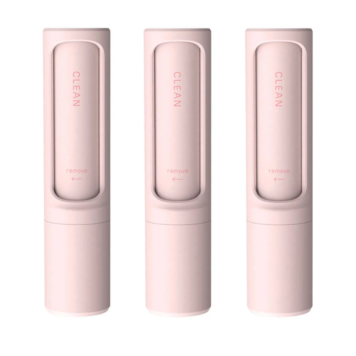 Rotating cylinder electrostatic pet hair removal brush in light pink with ABS body on a white background