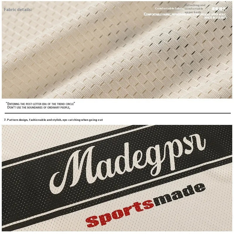 Apricot coloured V-neck sports top with drop-shoulder sleeves and letter pattern detail