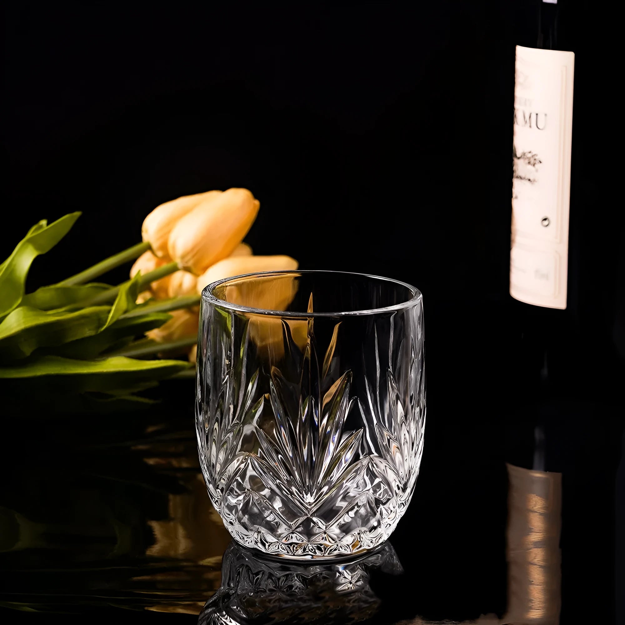 Thick bottom whiskey shot glass in glass construction with 301-400ml capacity showing colour options