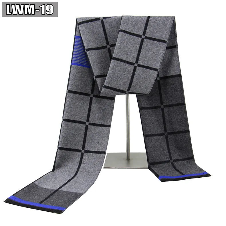 Men's plaid imitation cashmere scarf with tassels, over 175cm long, in a business style