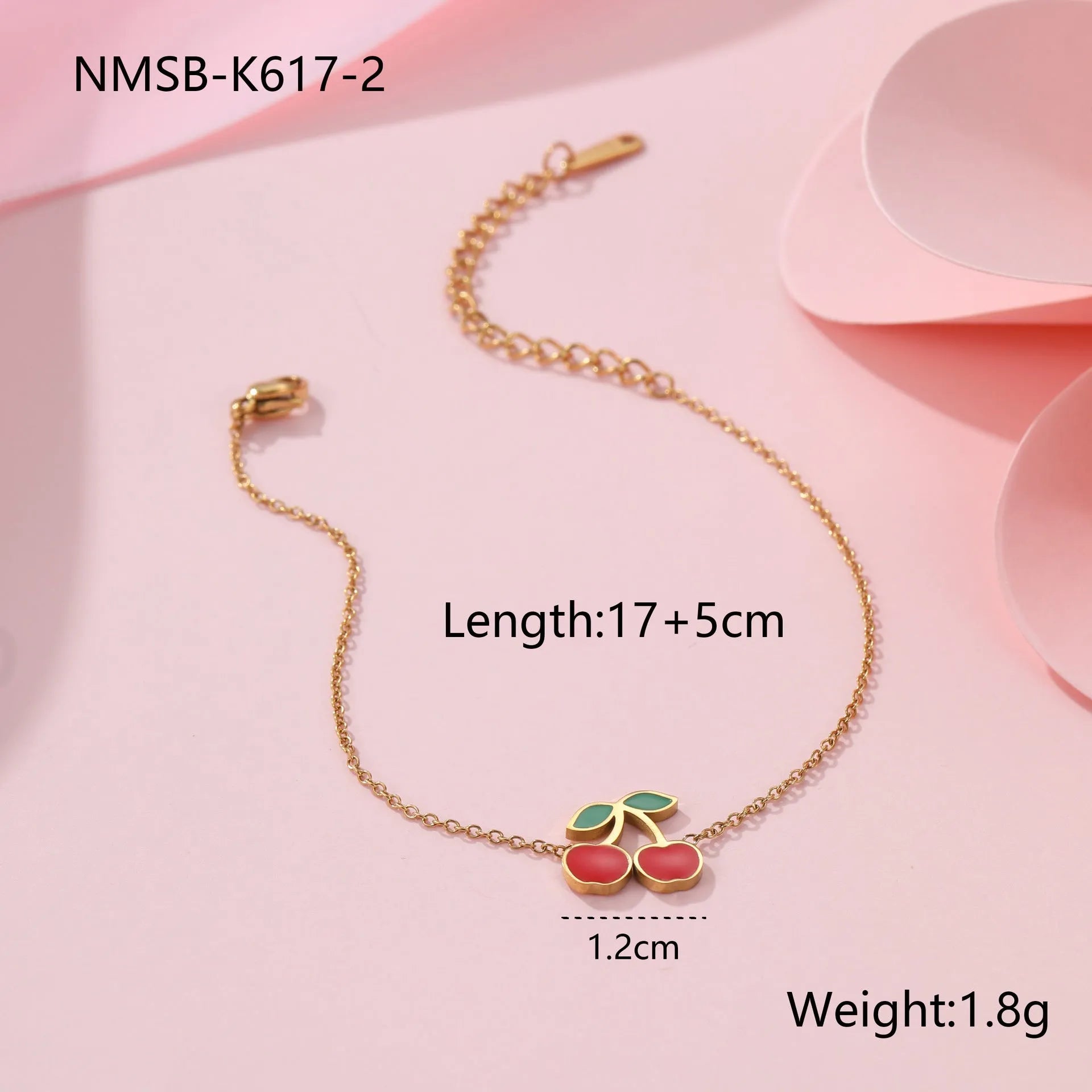 Cherry jewellery set with necklace, bracelet, earrings and ring in stainless steel with 18K electroplated finish
