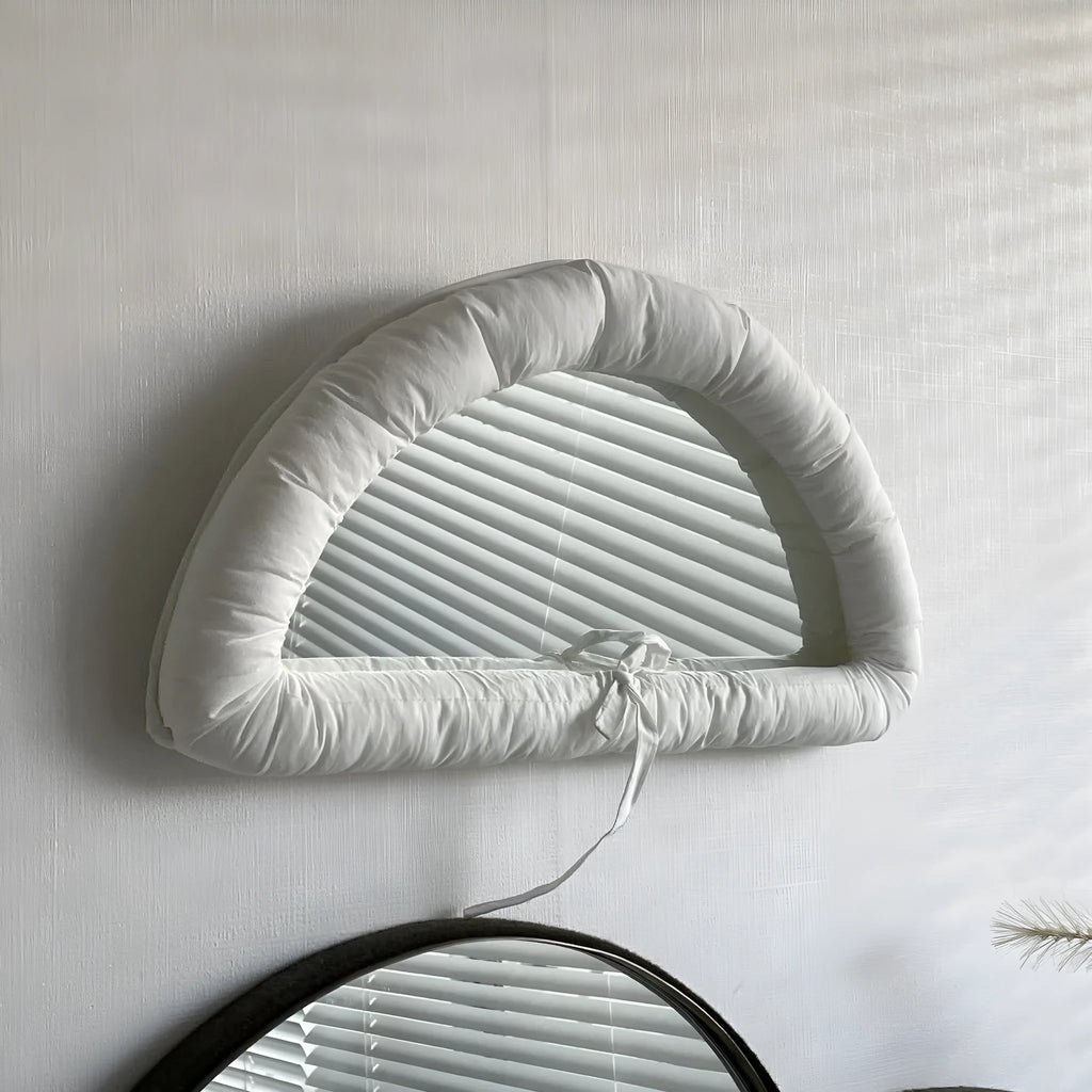 Hanging cotton fabric mirror background in solid colour with soft padded construction