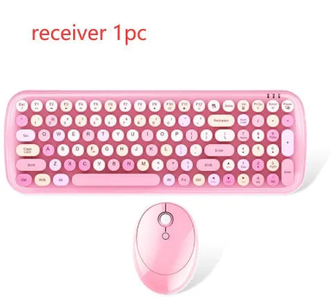 Wireless keyboard and mouse set in Sweet lipstick mixed colour with full-size layout and USB receiver
