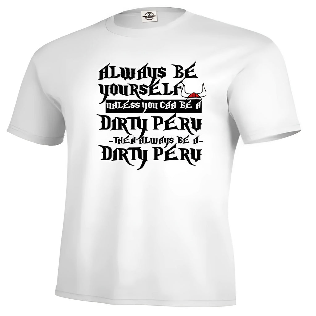 Men's solid white printed short sleeve polyester t-shirt in casual pullover style, shown in front view.