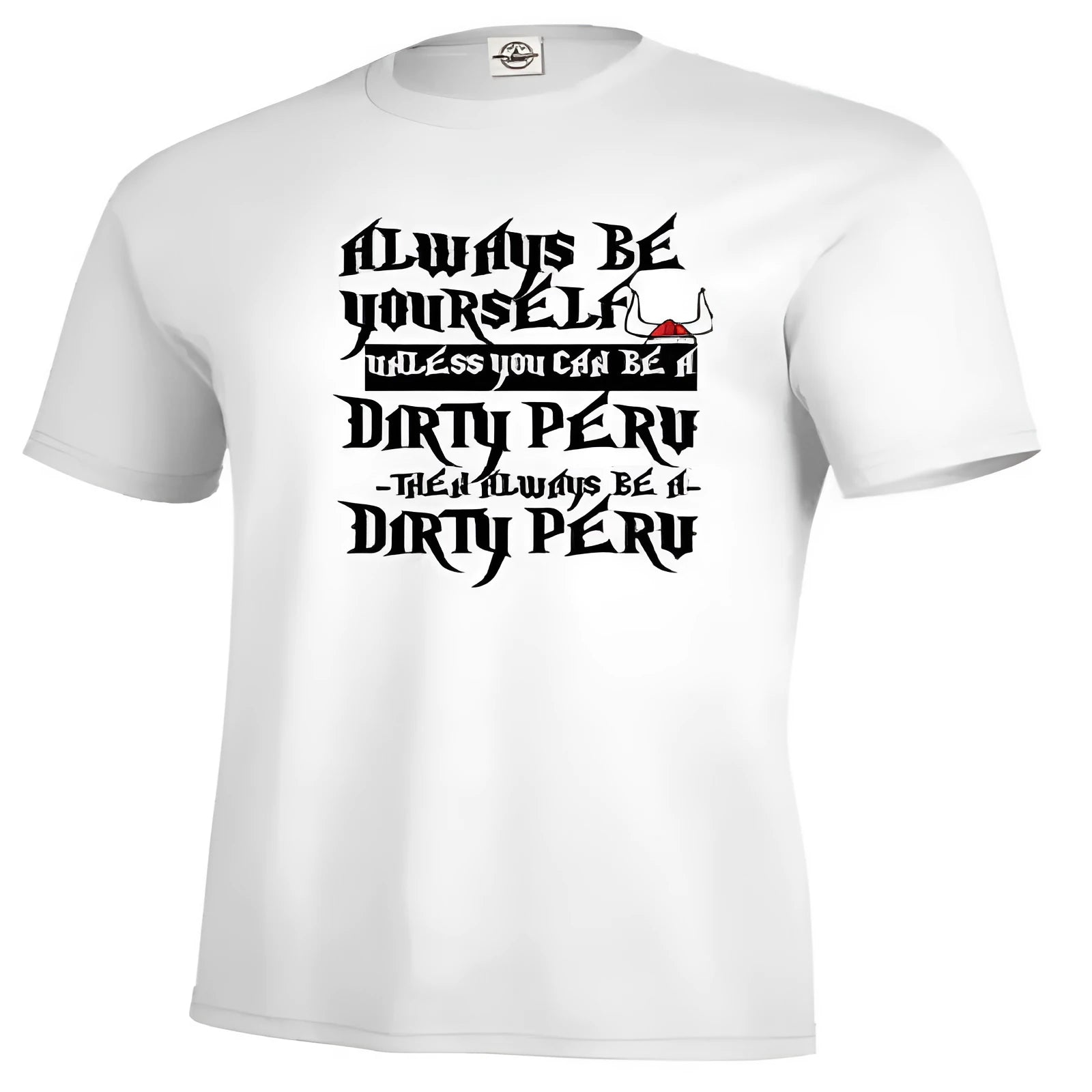Men's solid white printed short sleeve polyester t-shirt in casual pullover style, shown in front view.
