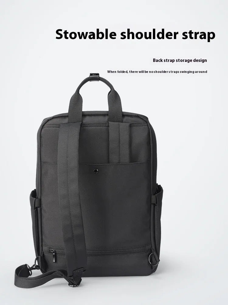 Black Oxford cloth lightweight computer backpack with 20-35 litre capacity.