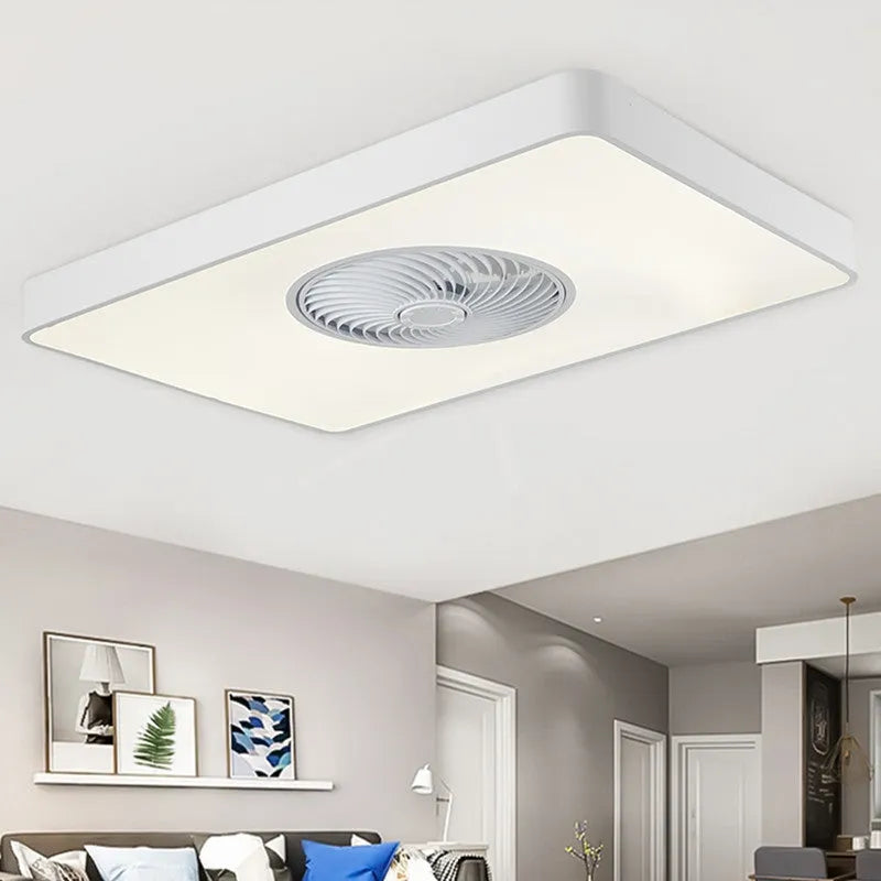 Nordic ceiling fan lamp with light on solid wood base, available in rectangular, round, or square options
