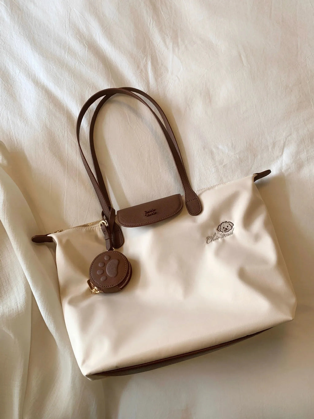 Oxford cloth shoulder tote bag with sandwich pocket and mobile phone compartment in pink macaron colour