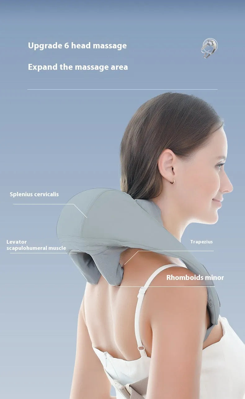 Grey elastic fabric USB neck and back massager with two speed settings and infrared function.