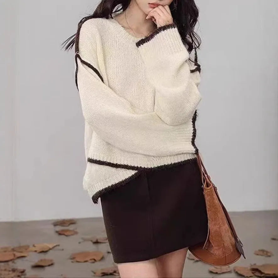 Women's loose fit pullover jumper in gray, made from cotton with regular sleeves and free size design