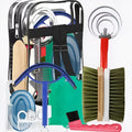 Equestrian supplies 10-piece horse brushing tool set with PP brushes, aluminum combs, and storage bag