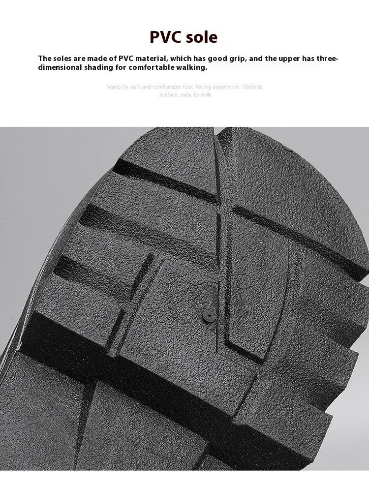 Thick-soled canvas men's casual motorcycle boots with round toe and lace-up fastening in black