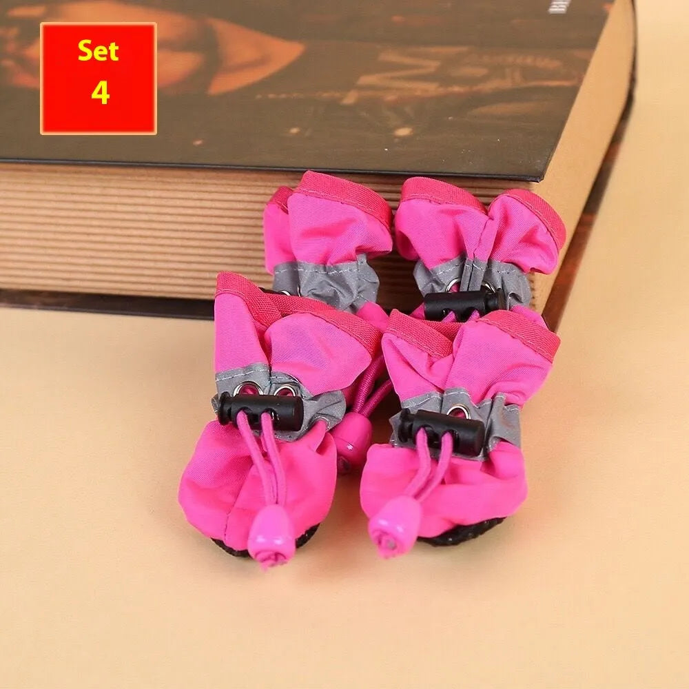 Four seasons breathable cloth dog shoes in multiple colours including fleece-lined red and monkey designs