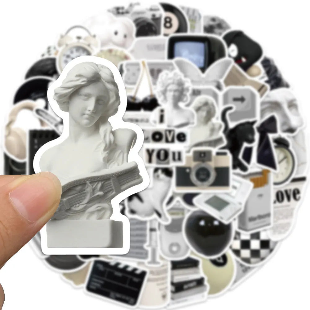 Black and white PVC waterproof stickers with coffee cup designs for laptop and phone decoration