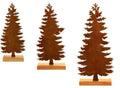 Set of three rustic iron Christmas tree and elk ornaments for holiday decor.