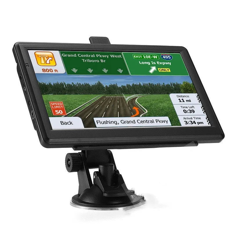 7 inch car GPS navigation device with touchscreen display on vehicle dashboard