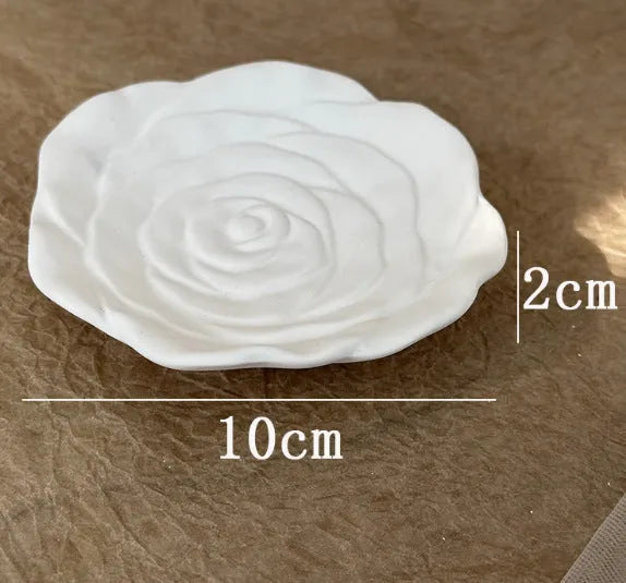Vintage French relief gypsum jewellery display plate with sculptural plaster design and white matte finish