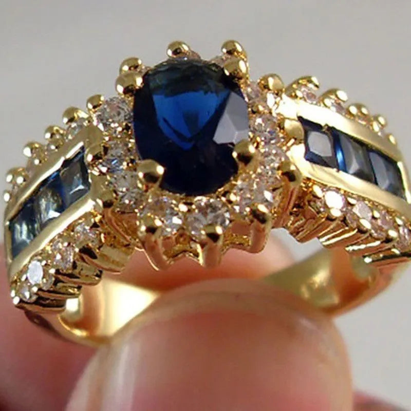 Fashion personalised zinc alloy ring with diamond treatment in sunflower blue or square zircon designs