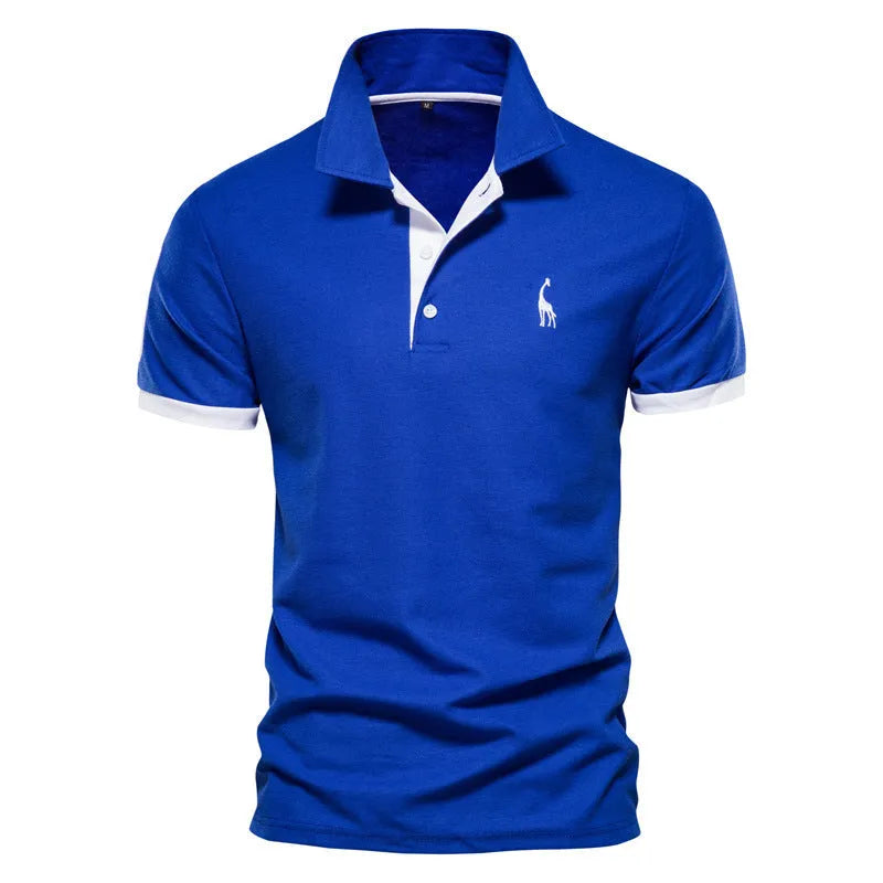 Men's white slim fit t-shirt featuring a detailed embroidered deer design on the chest.