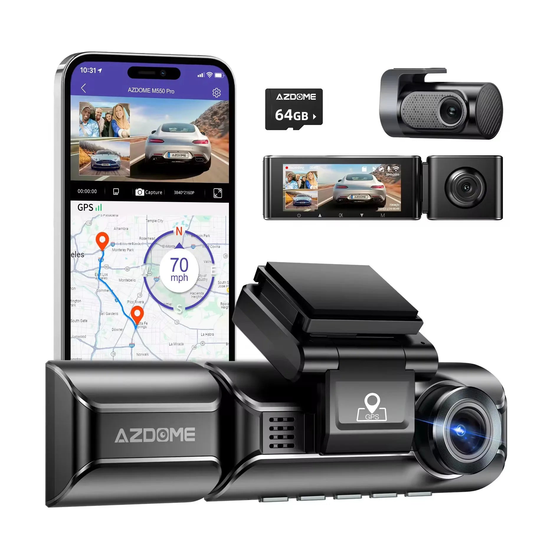 2K dash cam with front and rear lenses, 3.0 inch screen, night vision, WiFi and GPS for car driving recorder