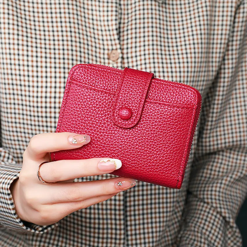 Women's lychee pattern organ short wallet in PU material with antibacterial lining