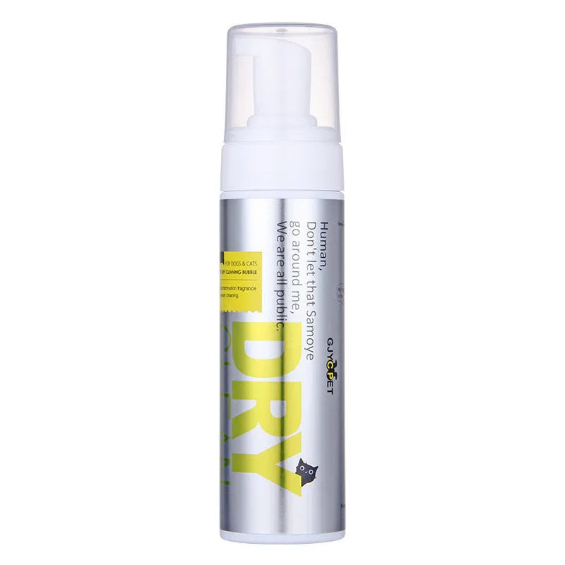 Pet dog and cat hygiene cleaning kit with bottles of foot foam, ear cleaner, deodorant spray, and packs of ear and eye wipes.