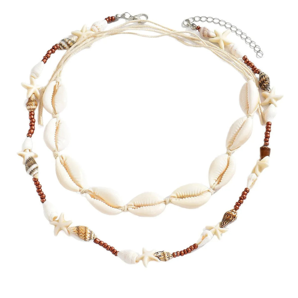 Natural shell geometric pendant necklace for women, handcrafted, bohemian style, colour X1900, on a regular chain.