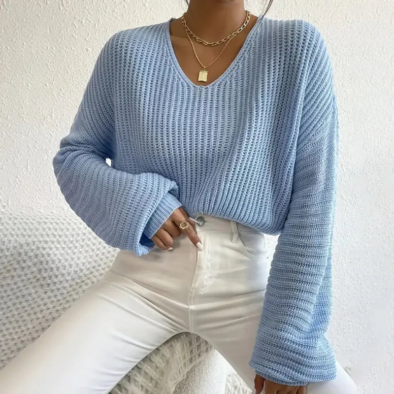 Women's solid colour long sleeve pullover top in loose casual fit