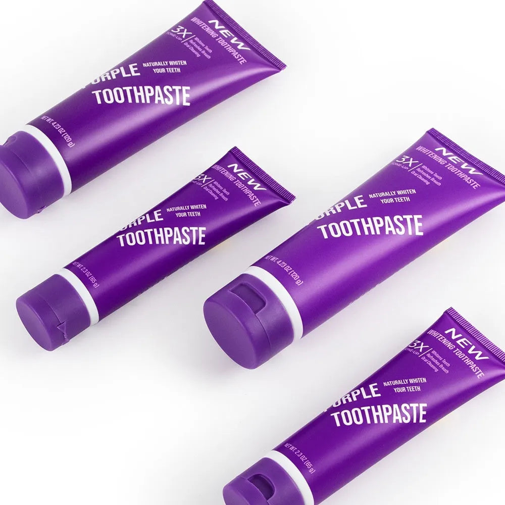 Purple whitening toothpaste tube 120g for removing yellow stains from adult teeth