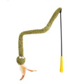 Green feather cat teasing stick with snake design on 140cm pole for interactive play