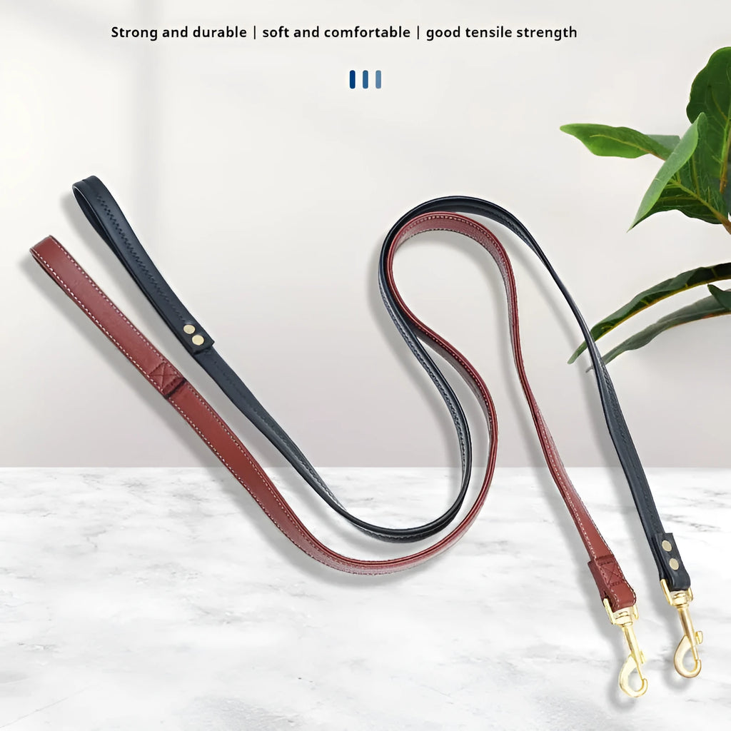 Roran PU leather dog leash in black or maroon with adjustable length options