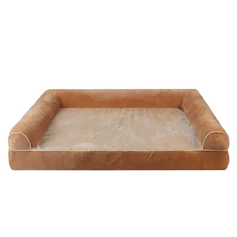 Square breathable dog bed with sponge filling and cloth cover, shown in a neutral colour.