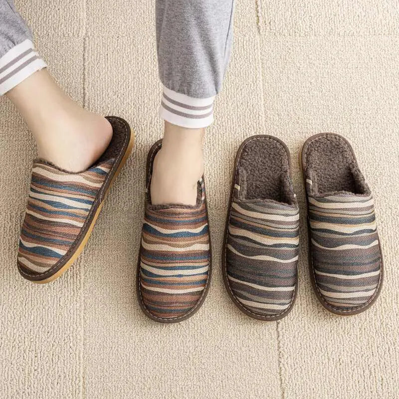 Winter cotton slippers with linen surface, PVC sole, available in floral colours and precise centimetre sizes