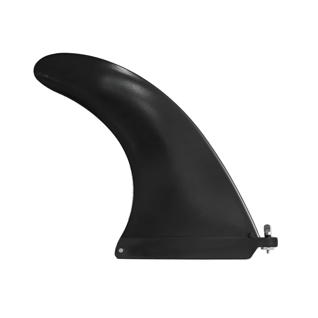 SUP paddle with large removable plastic fish fins attached, shown as a paddleboard accessory.